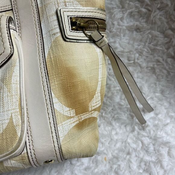 COACH LEGACY SIGNATURE  CREAM &Beige Canvas Tote #7551 leather trims & Straps. - Picture 5 of 16
